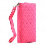 Wholesale iPhone 5 5C 5S Universal Flip Leather Wallet Case with Strap (Hot Pink)